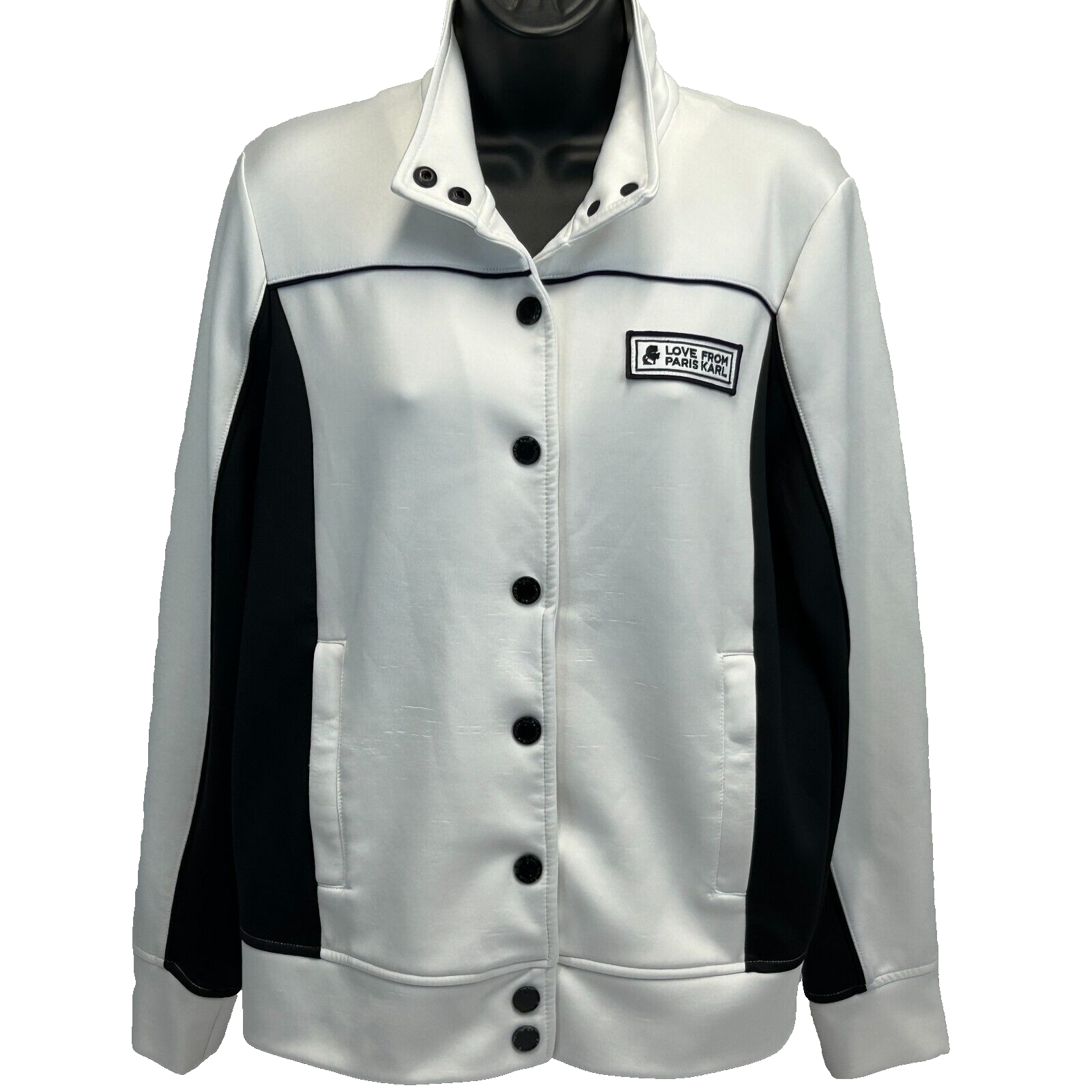 Karl Lagerfeld Colorblock Funnel Neck Jacket White Love From Paris Womens Small